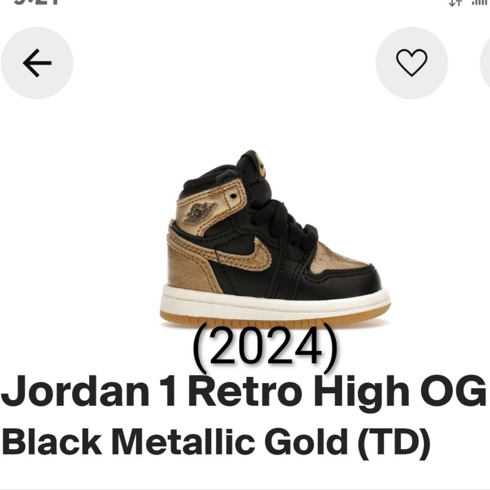 Jordan 1 Retro High OG Black Metallic Gold (TD) Childrens 9c NWBOX